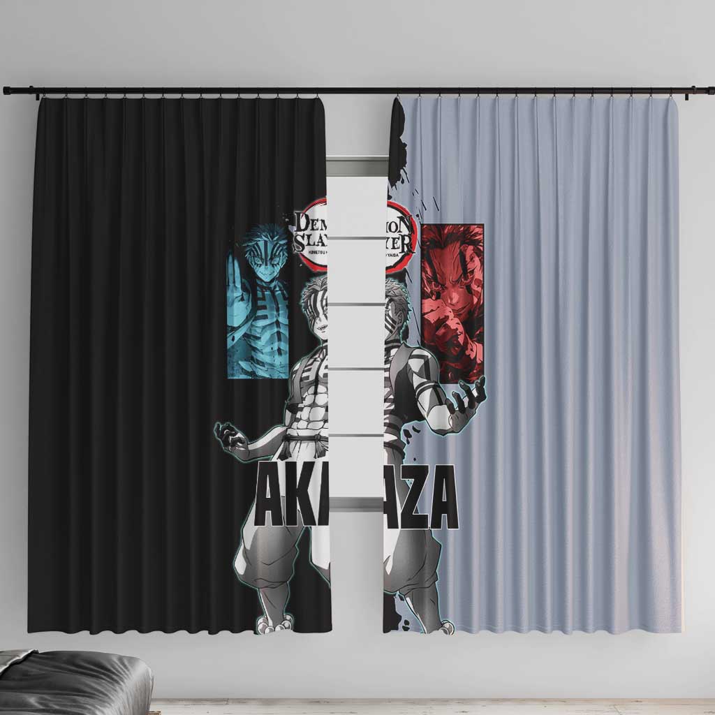 Akaza from Demon Slayer Window Curtain with Split Color Background and Martial Arts Pose Manga Style Design - The Mazicc