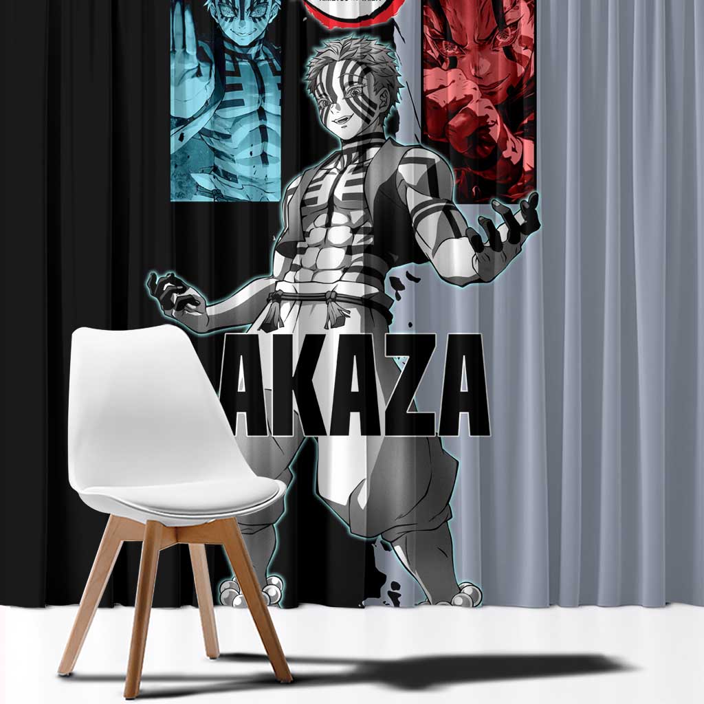 Akaza from Demon Slayer Window Curtain with Split Color Background and Martial Arts Pose Manga Style Design - The Mazicc