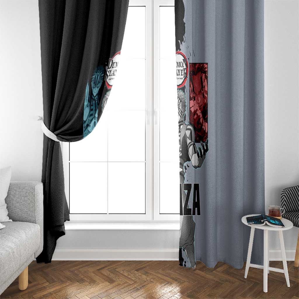 Akaza from Demon Slayer Window Curtain with Split Color Background and Martial Arts Pose Manga Style Design - The Mazicc