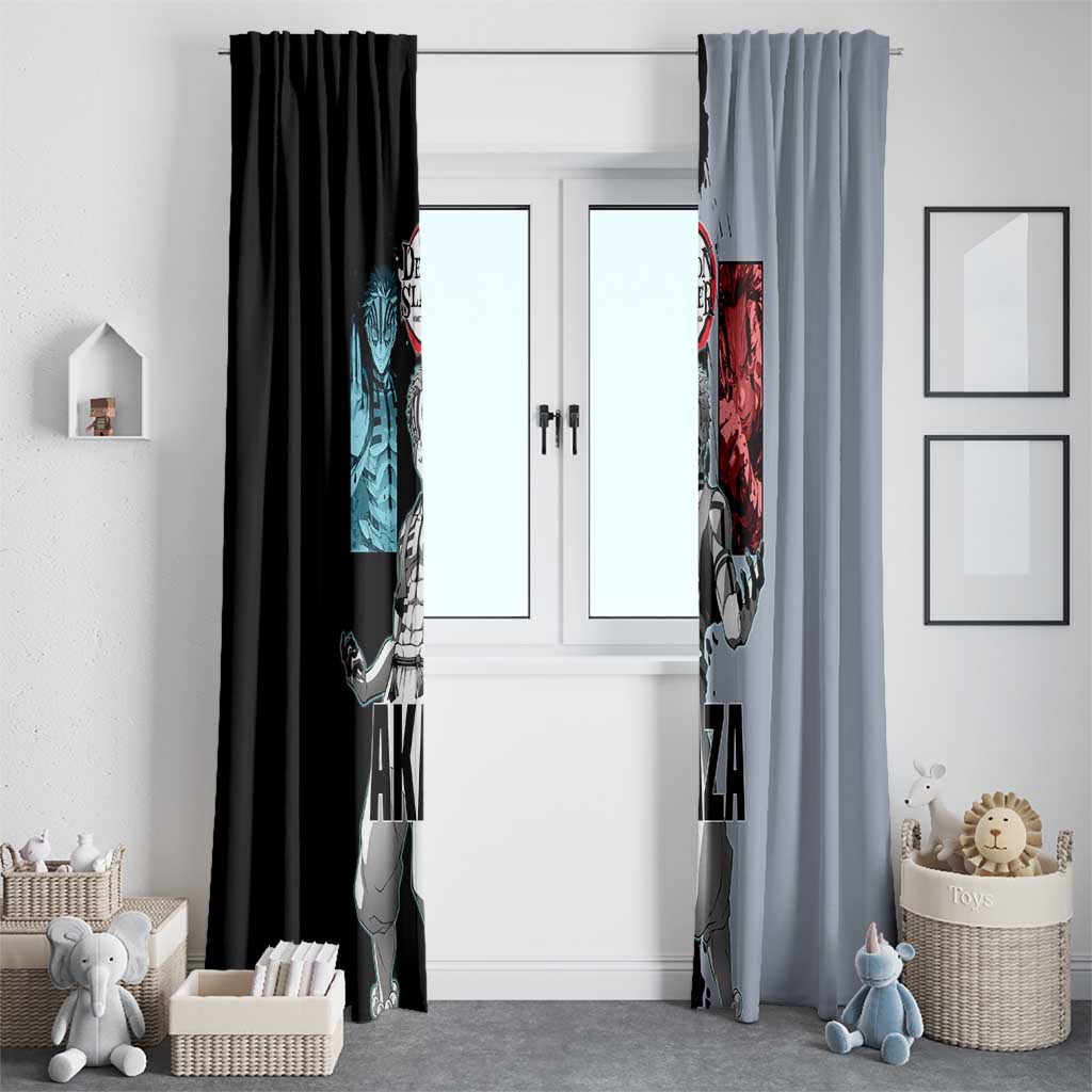 Akaza from Demon Slayer Window Curtain with Split Color Background and Martial Arts Pose Manga Style Design - The Mazicc