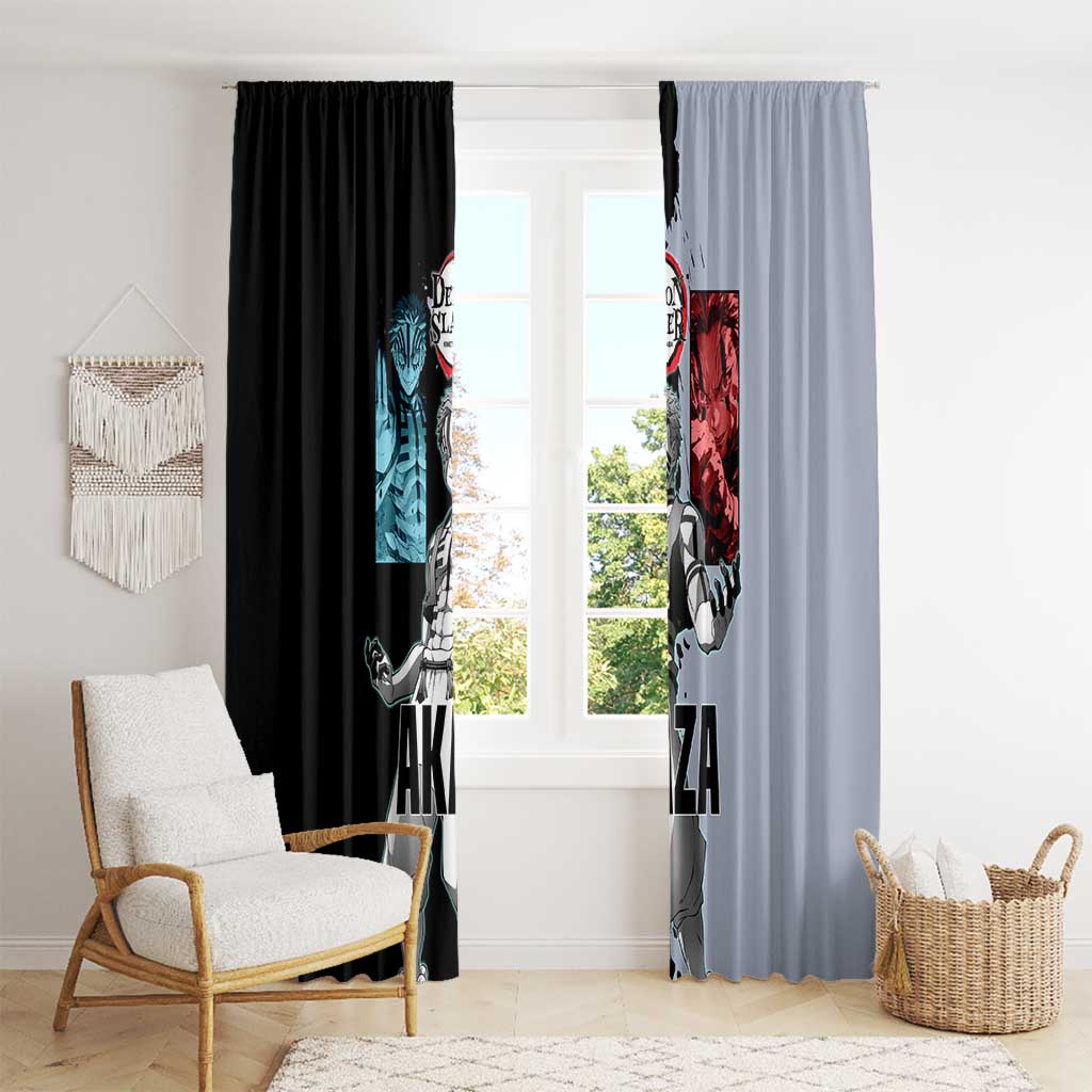 Akaza from Demon Slayer Window Curtain with Split Color Background and Martial Arts Pose Manga Style Design - The Mazicc