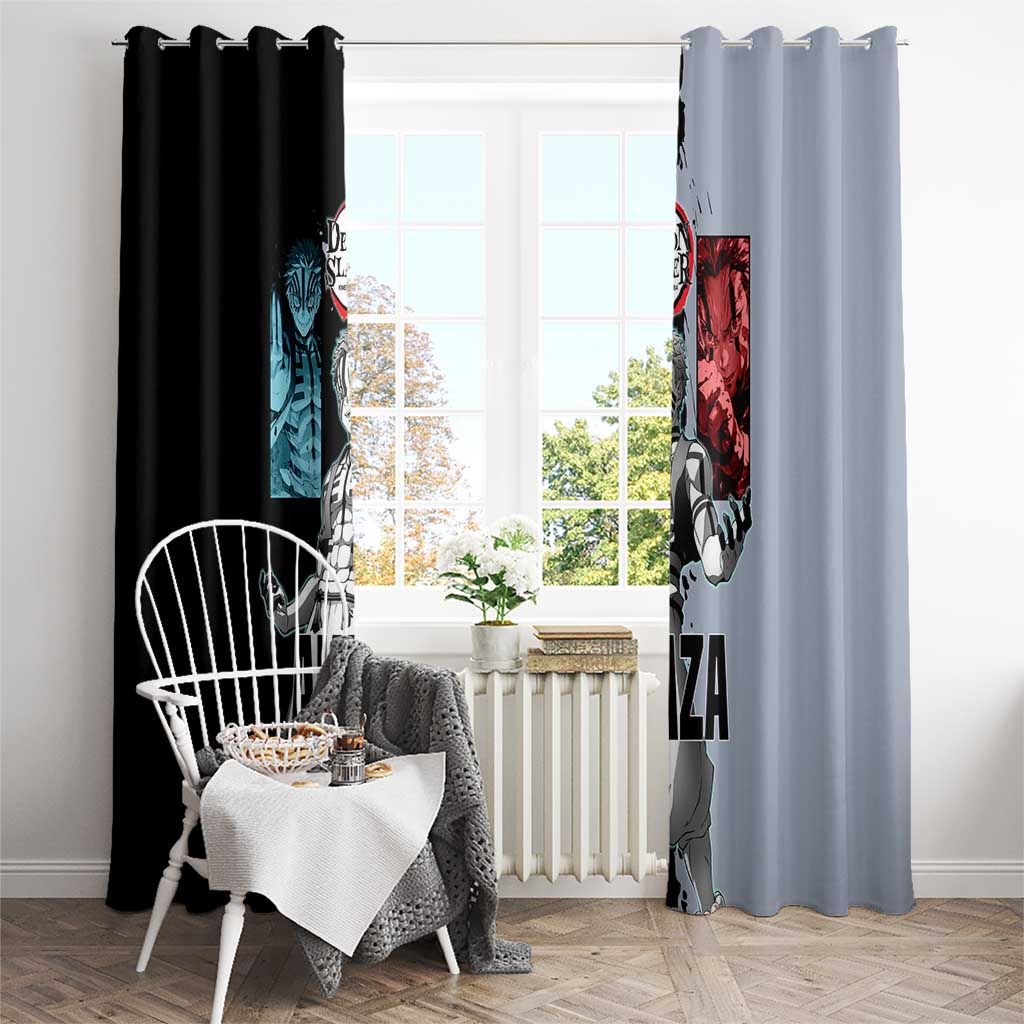 Akaza from Demon Slayer Window Curtain with Split Color Background and Martial Arts Pose Manga Style Design - The Mazicc