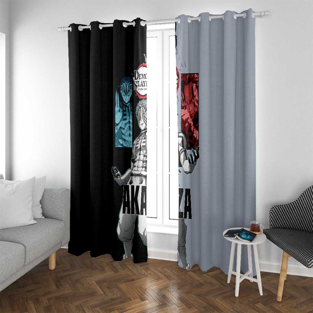 Akaza from Demon Slayer Window Curtain with Split Color Background and Martial Arts Pose Manga Style Design - The Mazicc