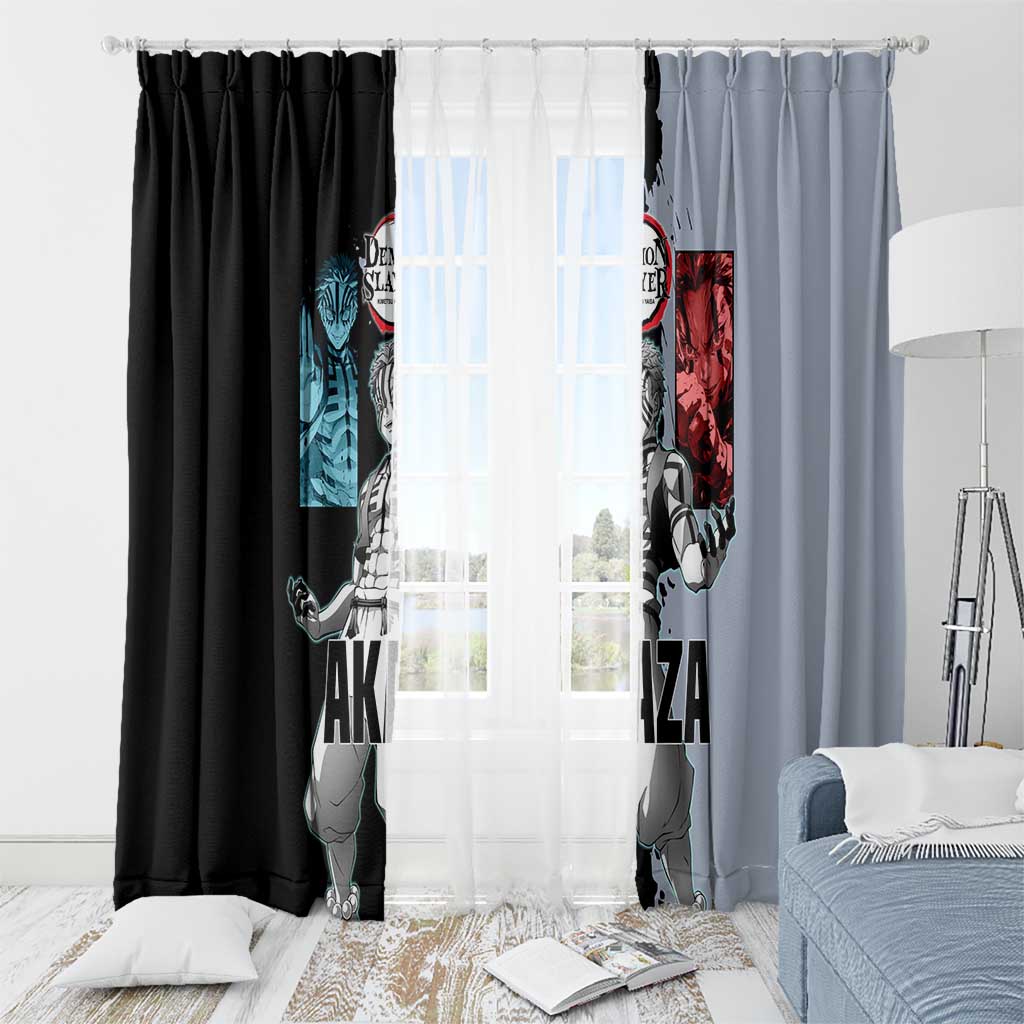 Akaza from Demon Slayer Window Curtain with Split Color Background and Martial Arts Pose Manga Style Design - The Mazicc