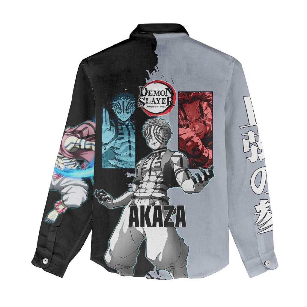 Akaza from Demon Slayer Women Casual Shirt with Split Color Background and Martial Arts Pose Manga Style Design - The Mazicc