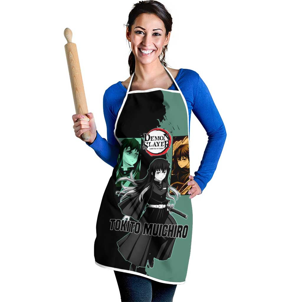 Muichiro Tokito from Demon Slayer Apron with Green and Black Mist Background and Dual Character Manga Style Design - The Mazicc