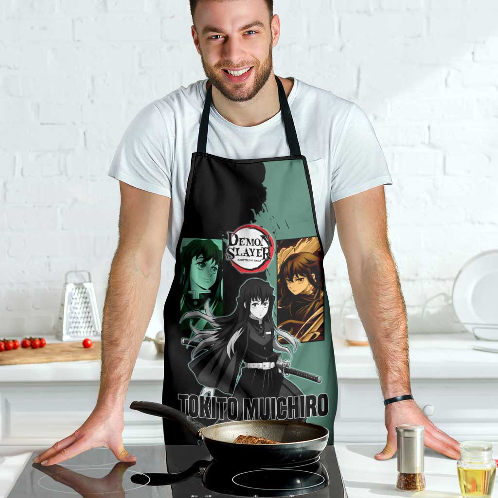 Muichiro Tokito from Demon Slayer Apron with Green and Black Mist Background and Dual Character Manga Style Design - The Mazicc