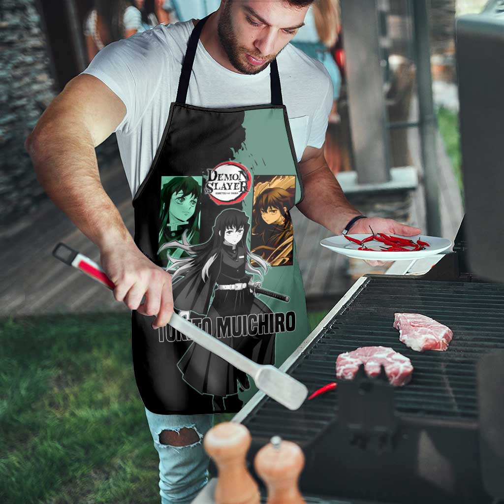 Muichiro Tokito from Demon Slayer Apron with Green and Black Mist Background and Dual Character Manga Style Design - The Mazicc