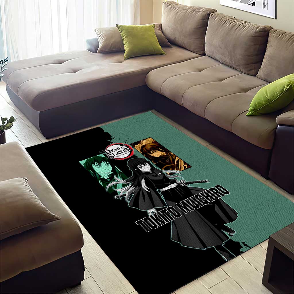 Muichiro Tokito from Demon Slayer Area Rug with Green and Black Mist Background and Dual Character Manga Style Design - The Mazicc