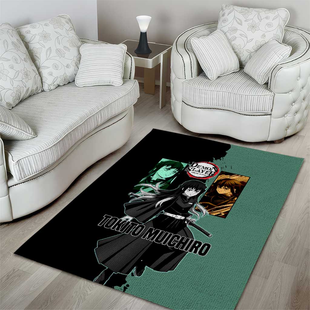 Muichiro Tokito from Demon Slayer Area Rug with Green and Black Mist Background and Dual Character Manga Style Design - The Mazicc