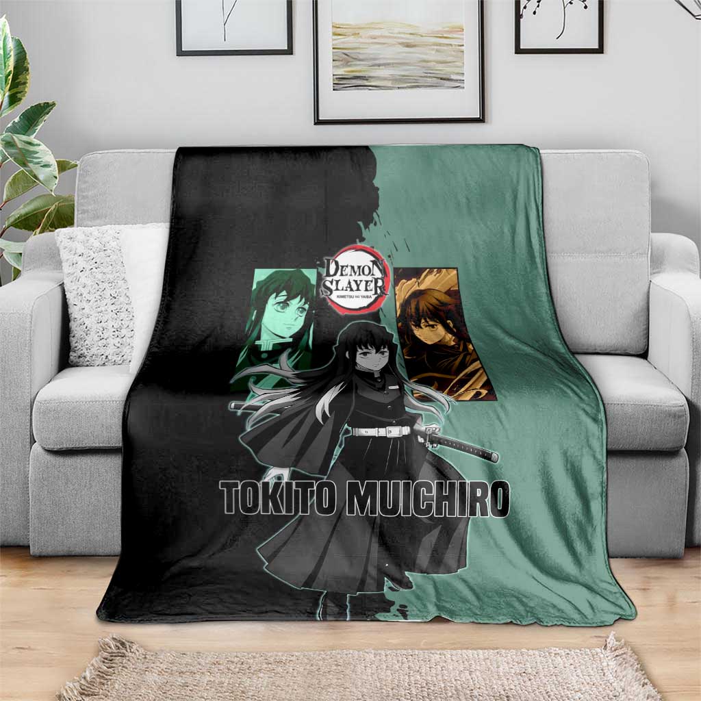 Muichiro Tokito from Demon Slayer Blanket with Green and Black Mist Background and Dual Character Manga Style Design - The Mazicc