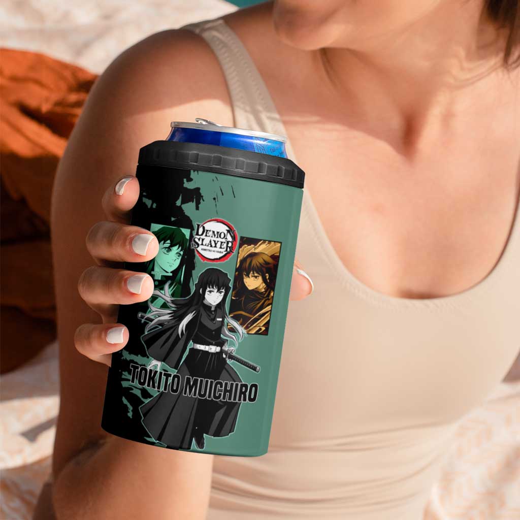 Muichiro Tokito from Demon Slayer 4 in 1 Can Cooler Tumbler with Green and Black Mist Background and Dual Character Manga Style Design - The Mazicc