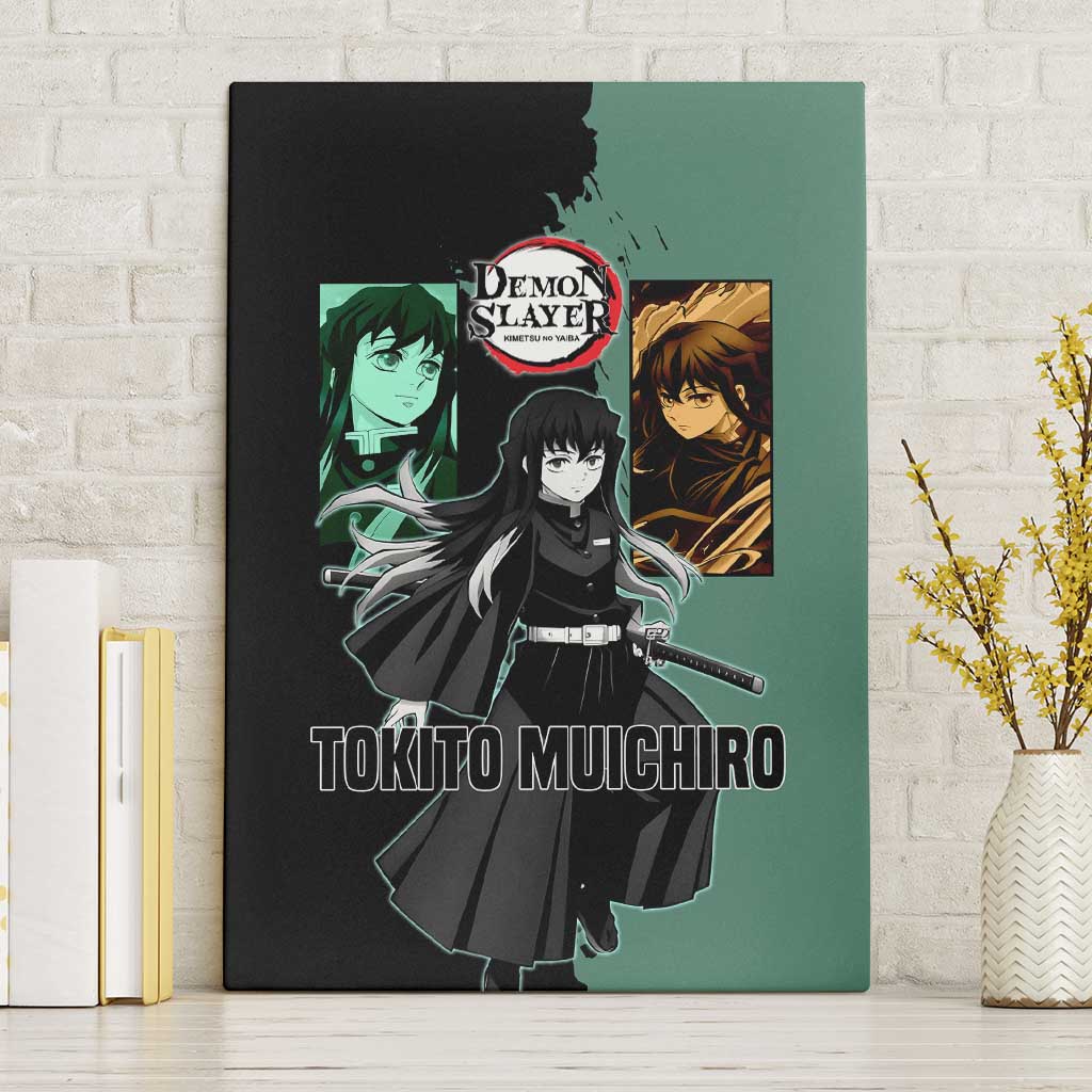 Muichiro Tokito from Demon Slayer Canvas Wall Art with Green and Black Mist Background and Dual Character Manga Style Design - The Mazicc