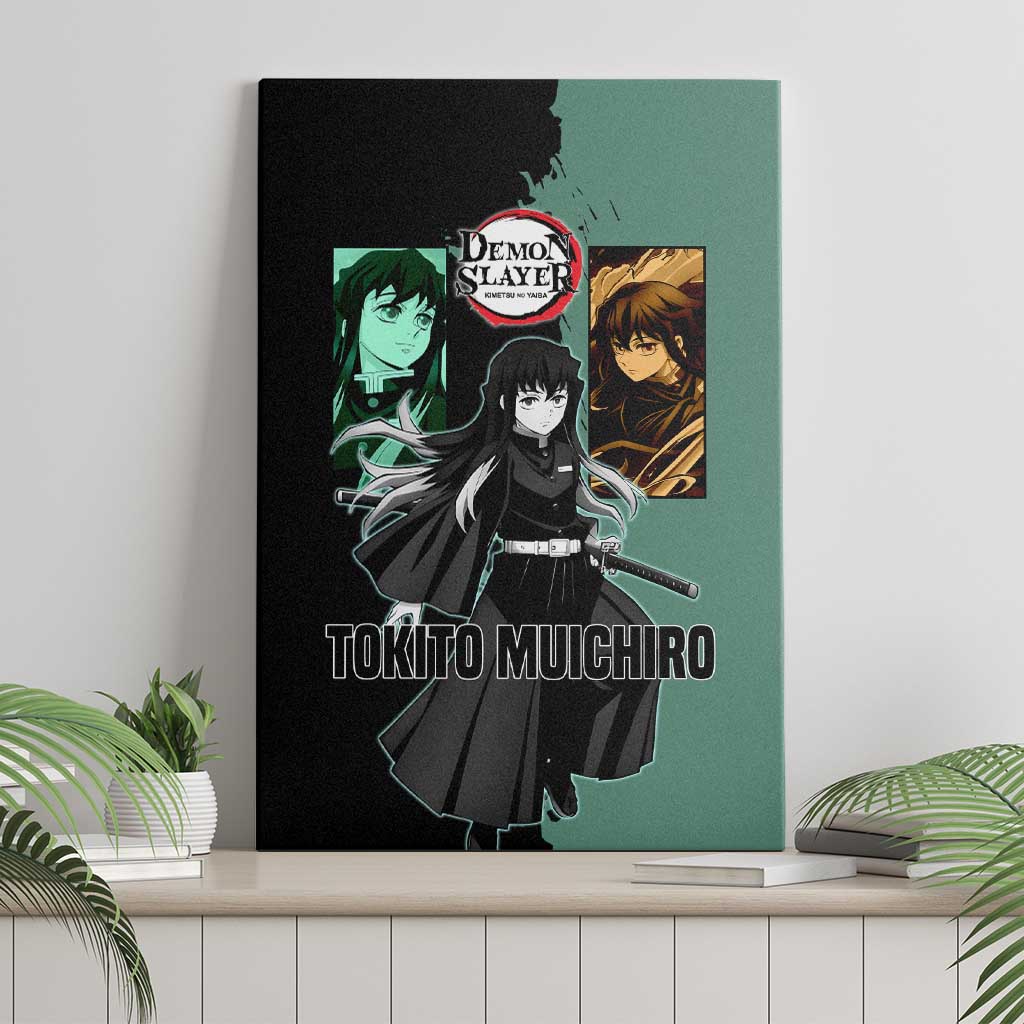 Muichiro Tokito from Demon Slayer Canvas Wall Art with Green and Black Mist Background and Dual Character Manga Style Design - The Mazicc