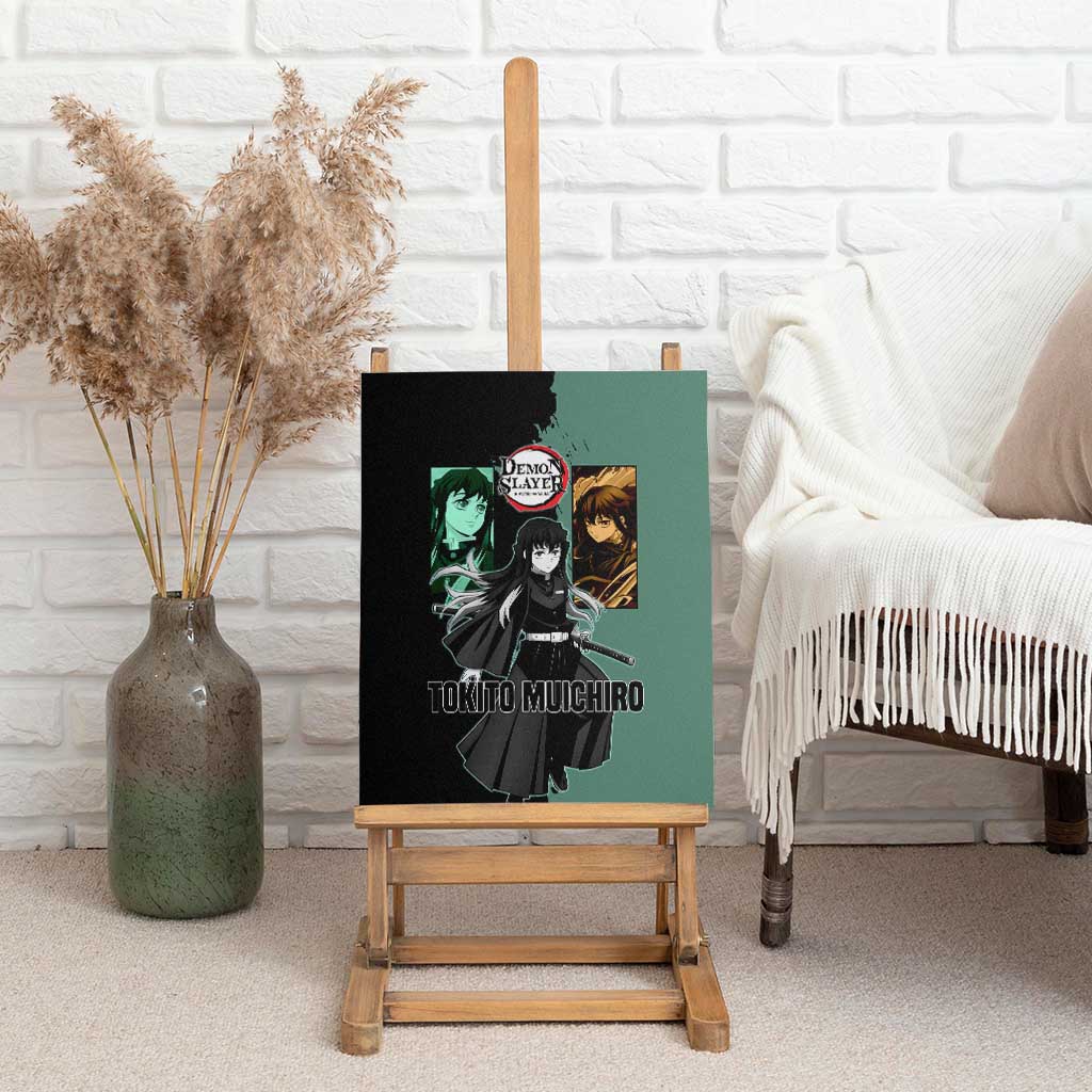 Muichiro Tokito from Demon Slayer Canvas Wall Art with Green and Black Mist Background and Dual Character Manga Style Design - The Mazicc