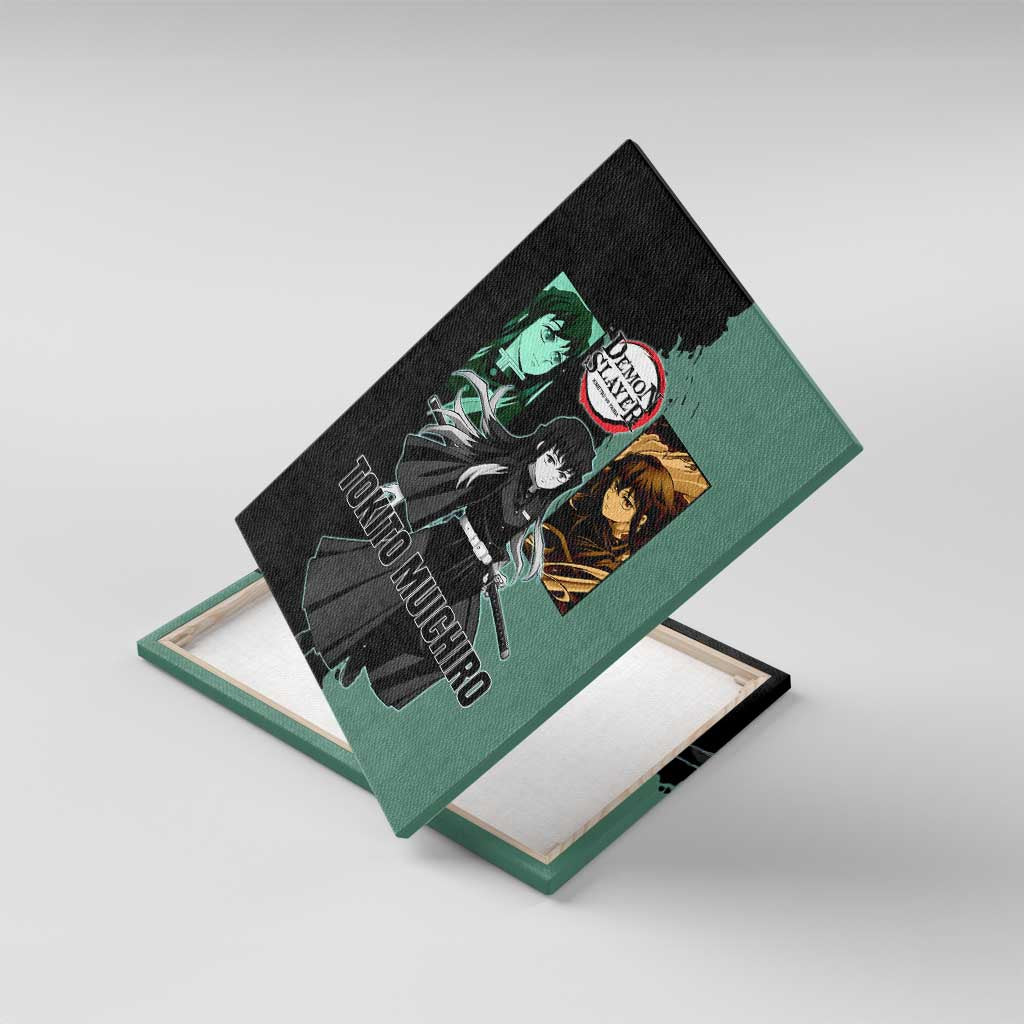 Muichiro Tokito from Demon Slayer Canvas Wall Art with Green and Black Mist Background and Dual Character Manga Style Design - The Mazicc