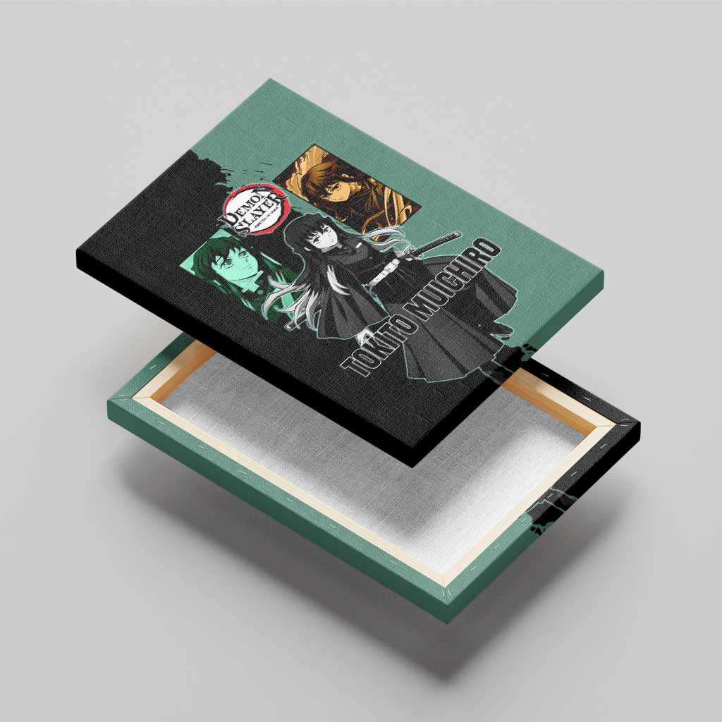 Muichiro Tokito from Demon Slayer Canvas Wall Art with Green and Black Mist Background and Dual Character Manga Style Design - The Mazicc