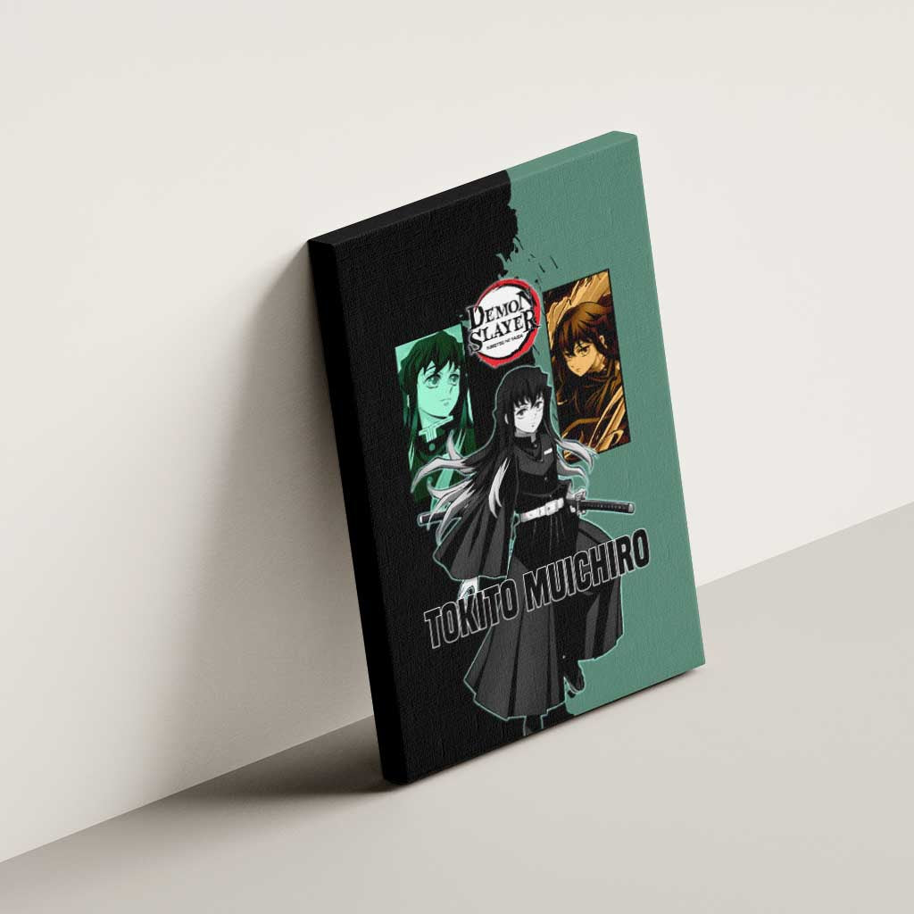 Muichiro Tokito from Demon Slayer Canvas Wall Art with Green and Black Mist Background and Dual Character Manga Style Design - The Mazicc