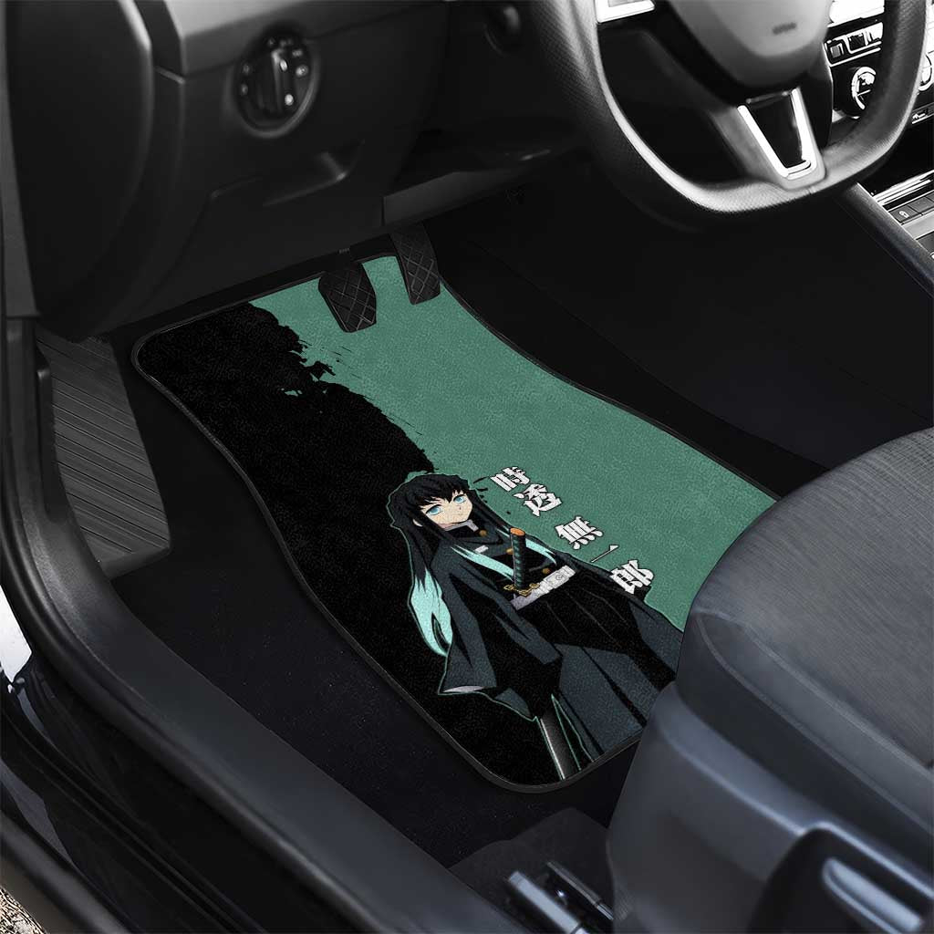 Muichiro Tokito from Demon Slayer Car Mats with Green and Black Mist Background and Dual Character Manga Style Design - The Mazicc