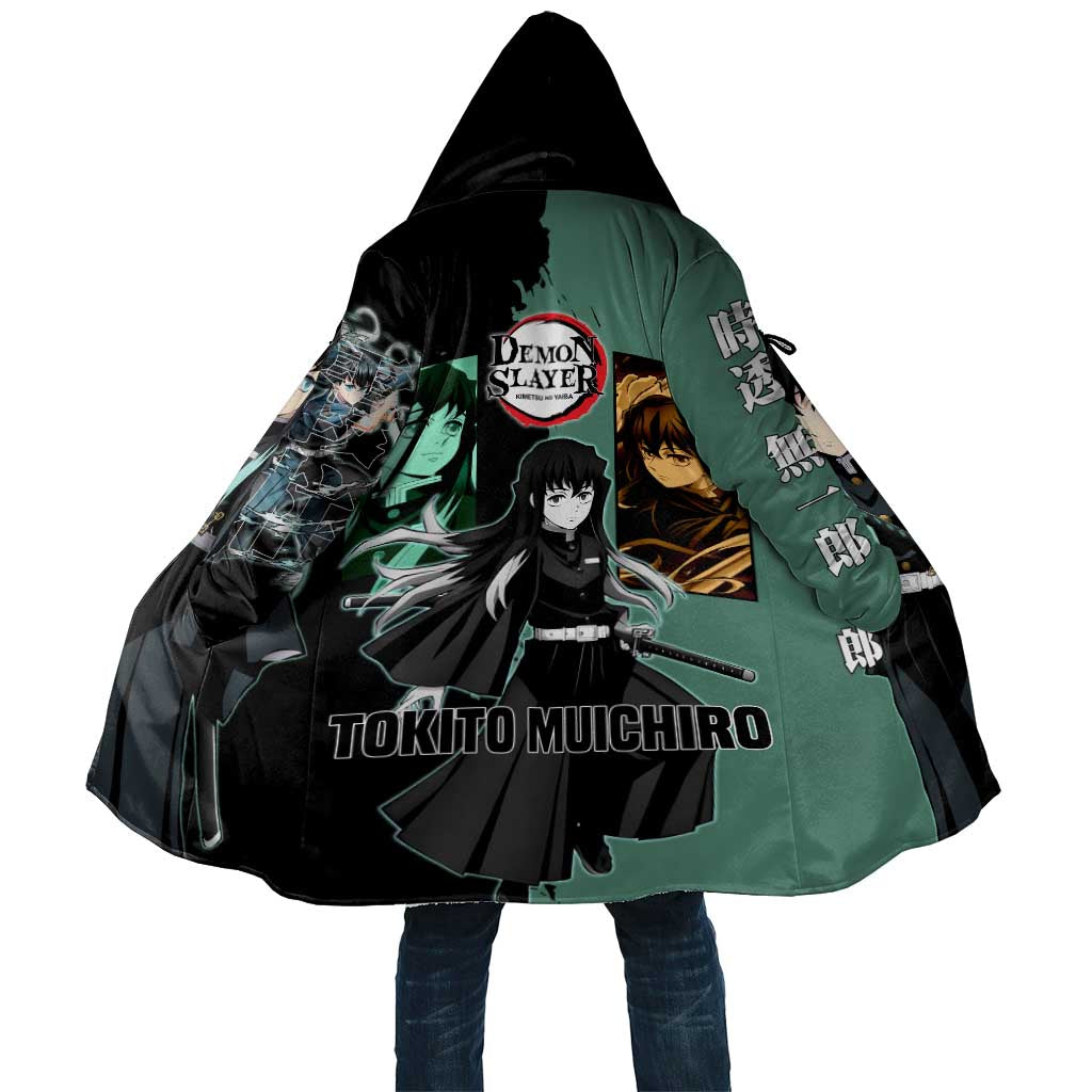 Muichiro Tokito from Demon Slayer Cloak with Green and Black Mist Background and Dual Character Manga Style Design - The Mazicc