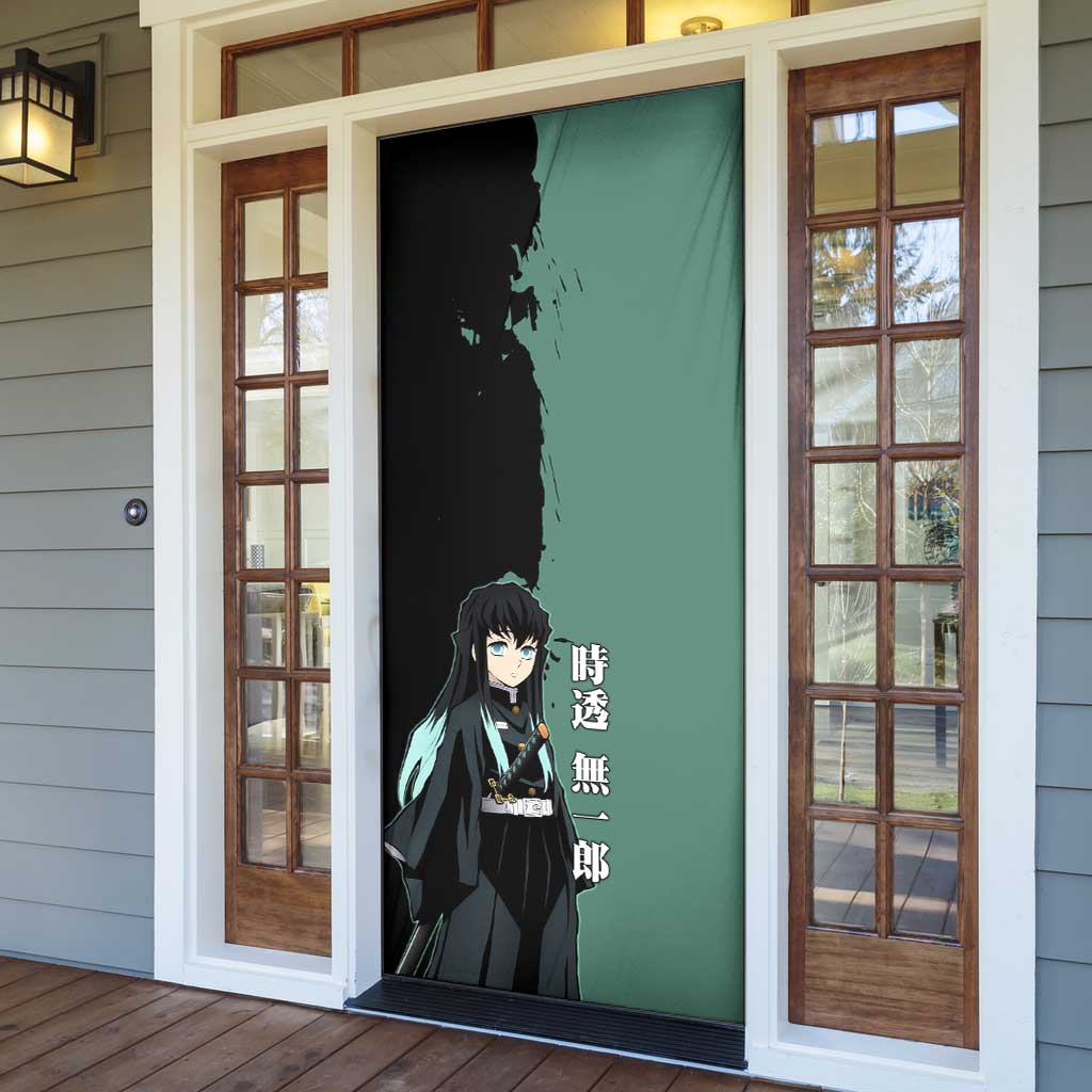 Muichiro Tokito from Demon Slayer Door Cover with Green and Black Mist Background and Dual Character Manga Style Design - The Mazicc