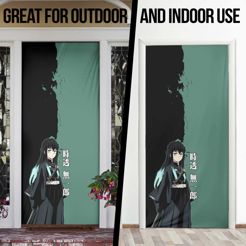 Muichiro Tokito from Demon Slayer Door Cover with Green and Black Mist Background and Dual Character Manga Style Design - The Mazicc