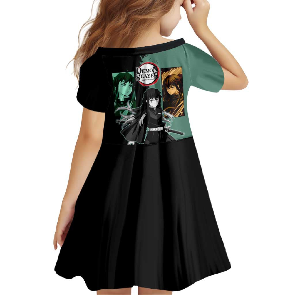 Muichiro Tokito from Demon Slayer Family Matching Tank Maxi Dress and Hawaiian Shirt with Green and Black Mist Background and Dual Character Manga Style Design - The Mazicc