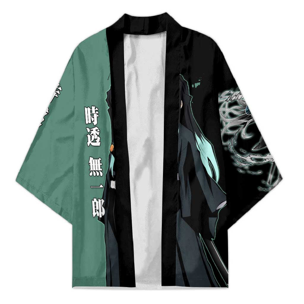 Muichiro Tokito from Demon Slayer Kimono with Green and Black Mist Background and Dual Character Manga Style Design - The Mazicc
