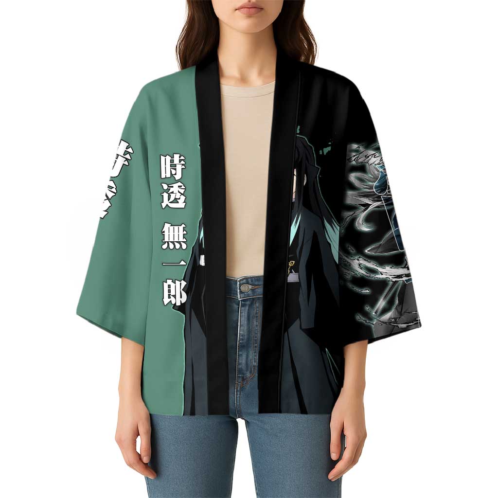 Muichiro Tokito from Demon Slayer Kimono with Green and Black Mist Background and Dual Character Manga Style Design - The Mazicc
