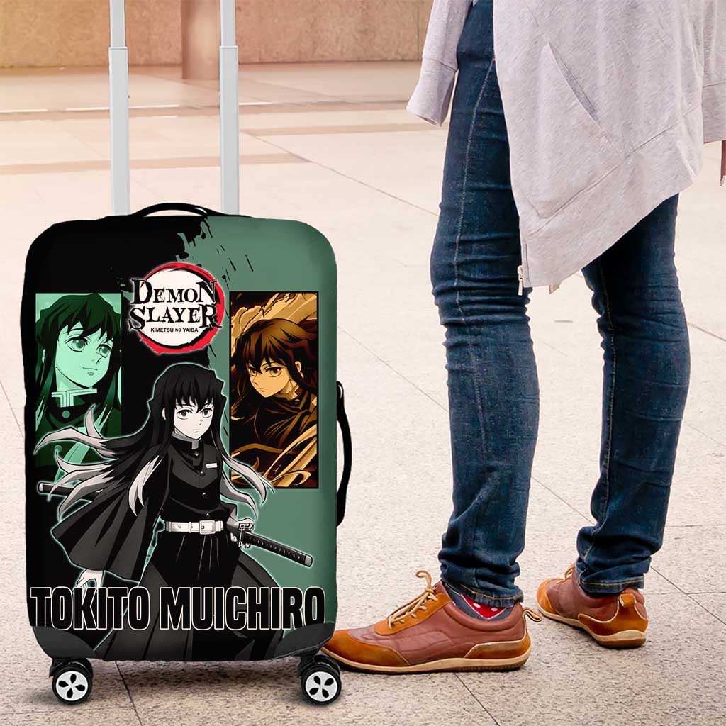 Muichiro Tokito from Demon Slayer Luggage Cover with Green and Black Mist Background and Dual Character Manga Style Design - The Mazicc
