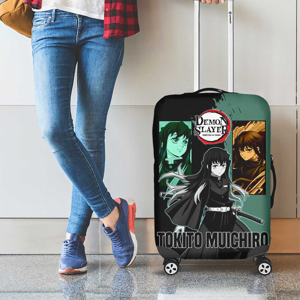 Muichiro Tokito from Demon Slayer Luggage Cover with Green and Black Mist Background and Dual Character Manga Style Design - The Mazicc
