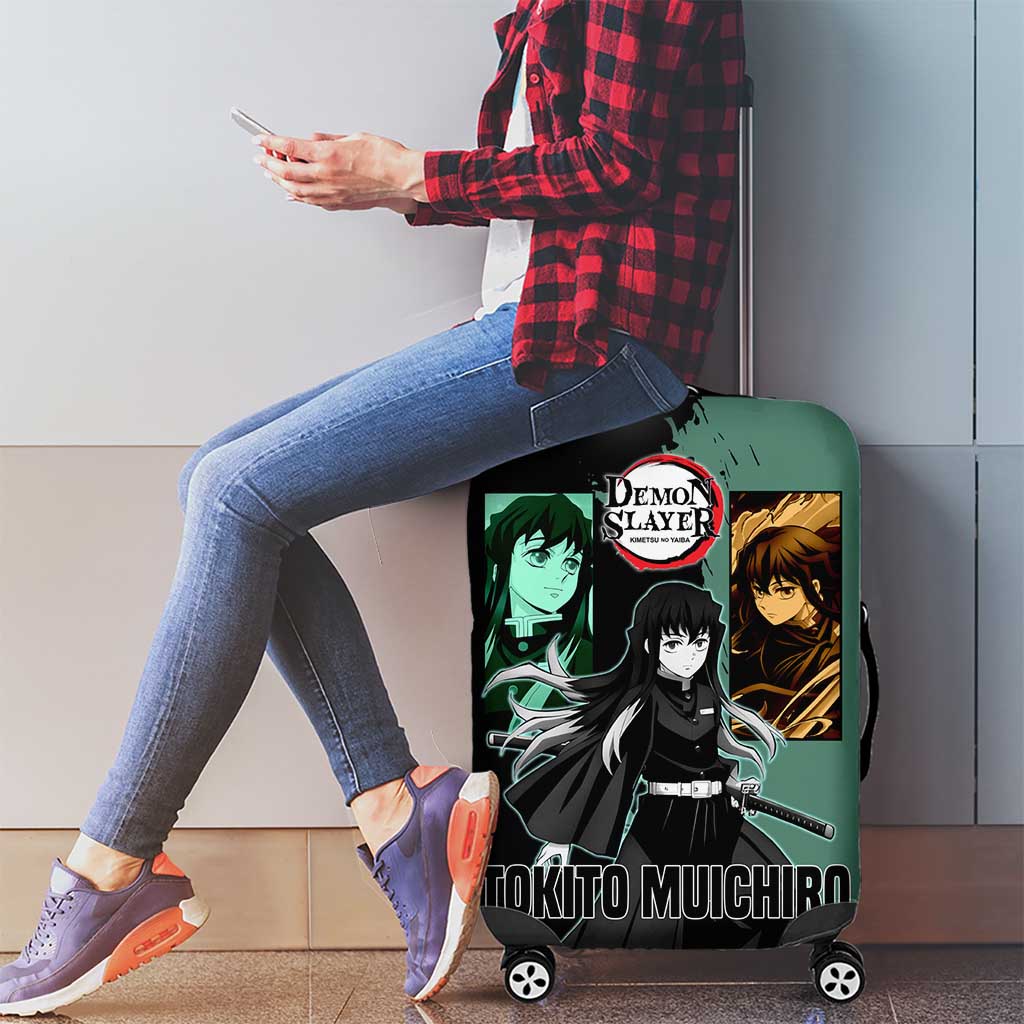 Muichiro Tokito from Demon Slayer Luggage Cover with Green and Black Mist Background and Dual Character Manga Style Design - The Mazicc