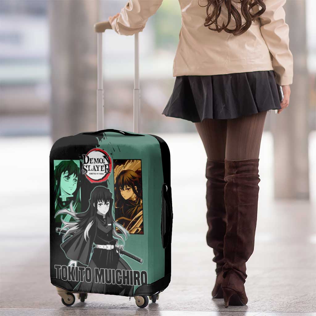 Muichiro Tokito from Demon Slayer Luggage Cover with Green and Black Mist Background and Dual Character Manga Style Design - The Mazicc