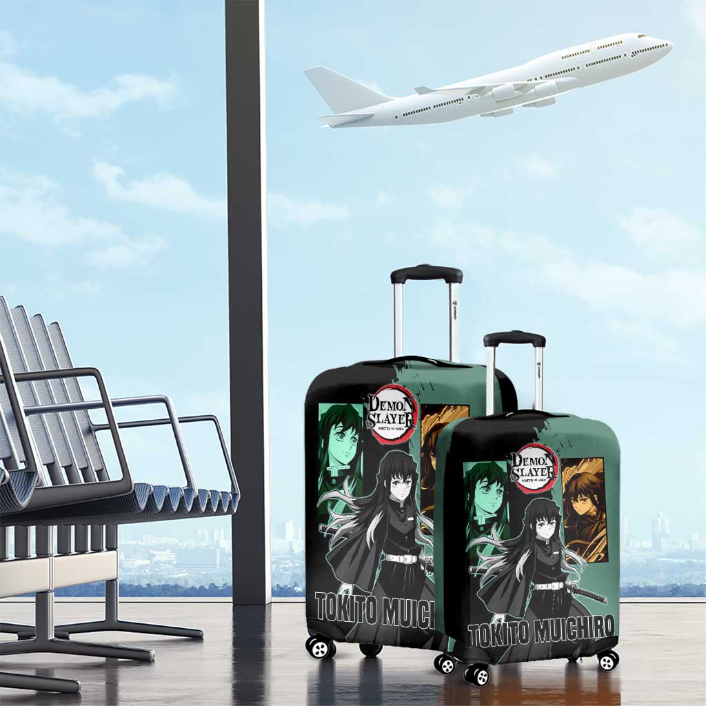 Muichiro Tokito from Demon Slayer Luggage Cover with Green and Black Mist Background and Dual Character Manga Style Design - The Mazicc