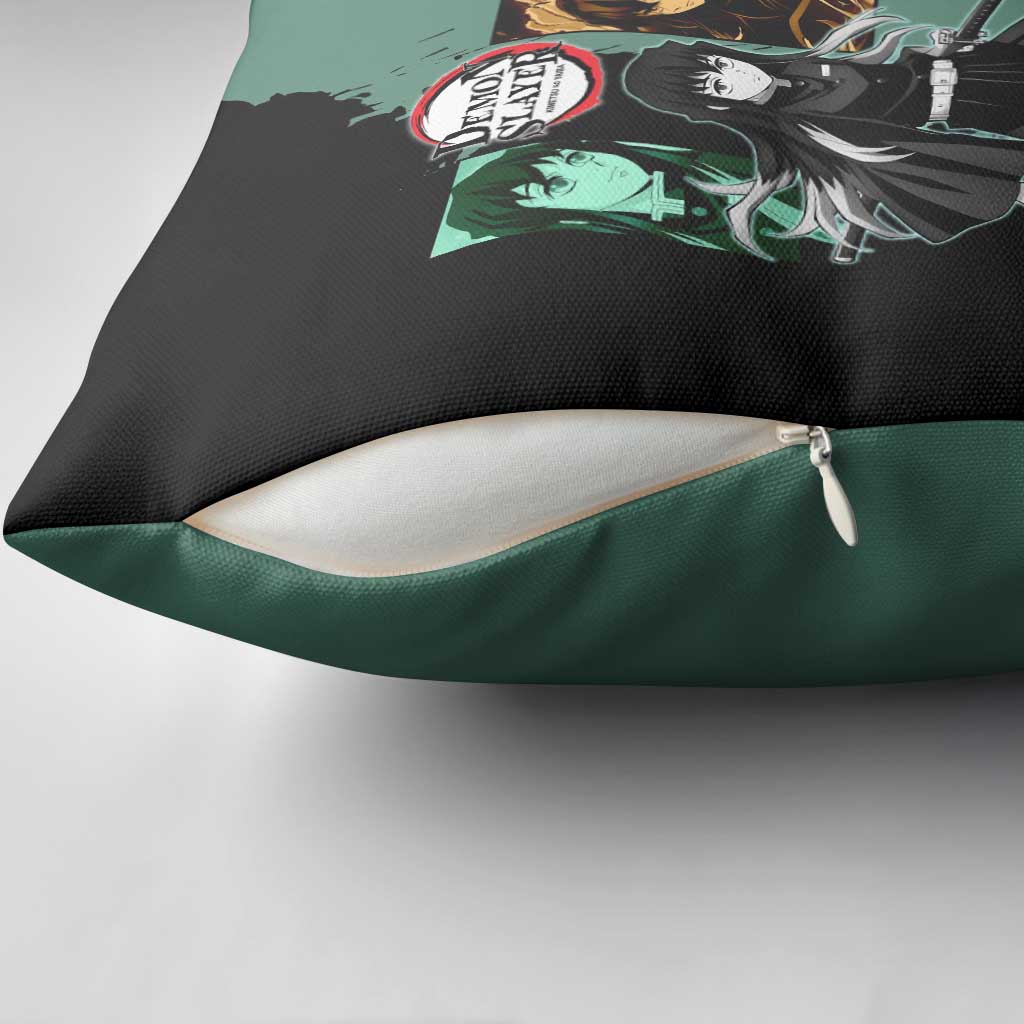 Muichiro Tokito from Demon Slayer Pillow Cover with Green and Black Mist Background and Dual Character Manga Style Design - The Mazicc