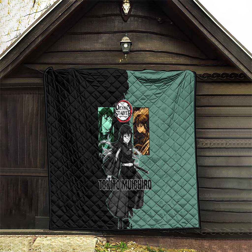 Muichiro Tokito from Demon Slayer Quilt with Green and Black Mist Background and Dual Character Manga Style Design - The Mazicc