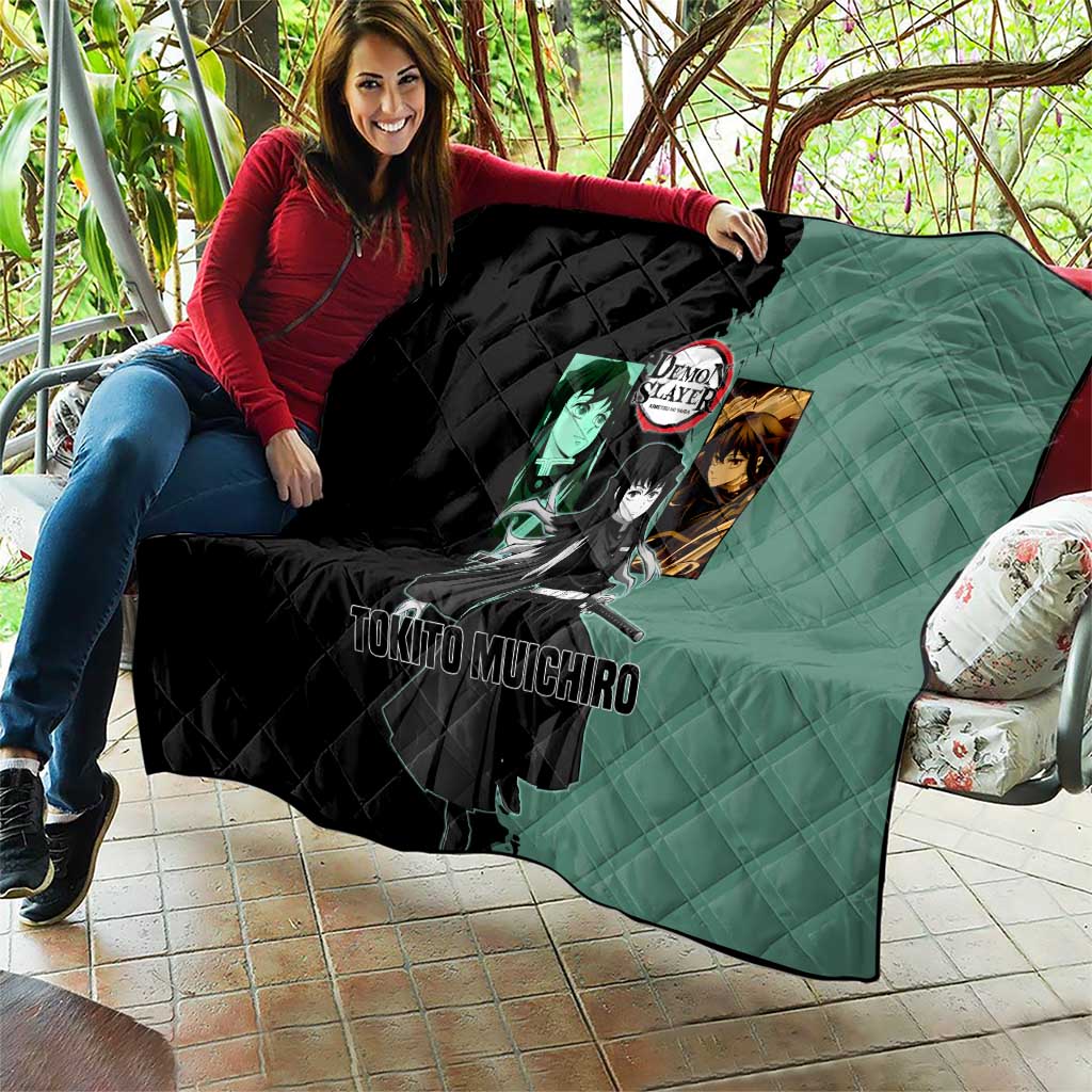 Muichiro Tokito from Demon Slayer Quilt with Green and Black Mist Background and Dual Character Manga Style Design - The Mazicc
