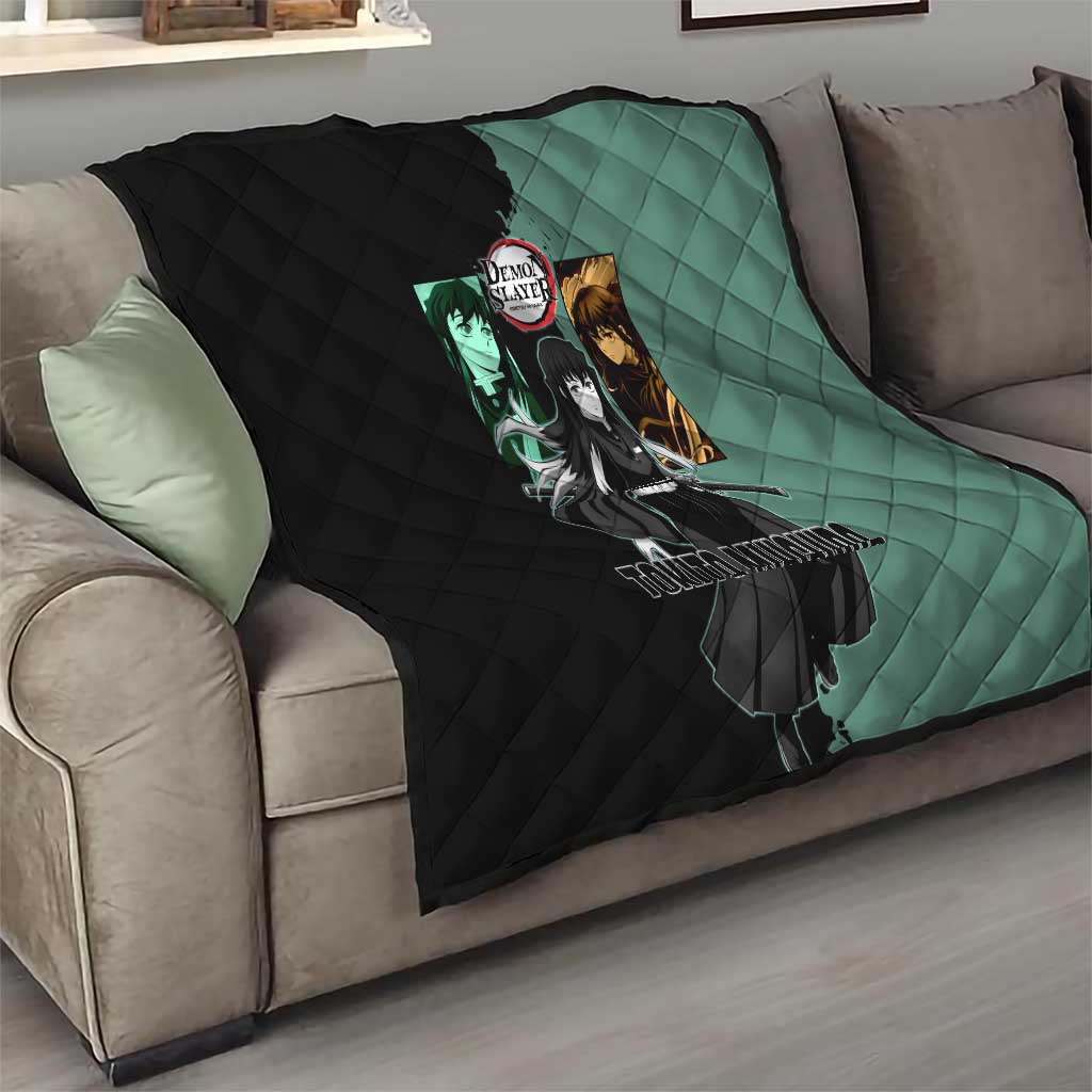 Muichiro Tokito from Demon Slayer Quilt with Green and Black Mist Background and Dual Character Manga Style Design - The Mazicc