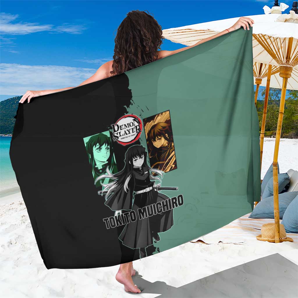 Muichiro Tokito from Demon Slayer Sarong with Green and Black Mist Background and Dual Character Manga Style Design - The Mazicc