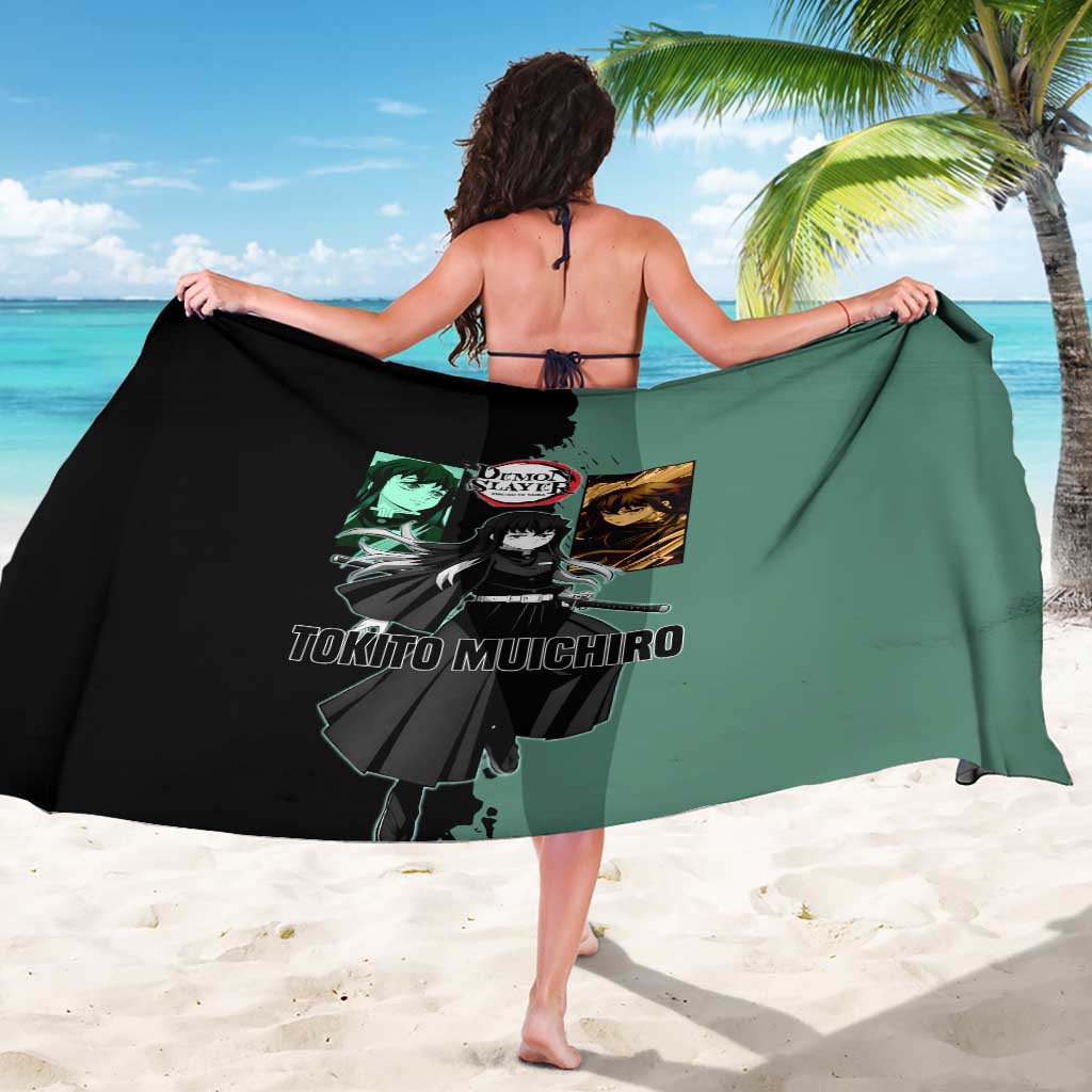 Muichiro Tokito from Demon Slayer Sarong with Green and Black Mist Background and Dual Character Manga Style Design - The Mazicc