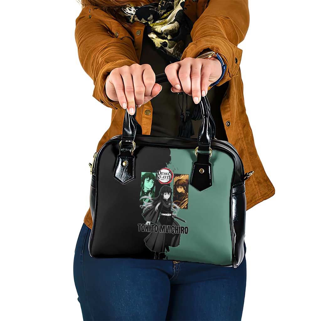 Muichiro Tokito from Demon Slayer Shoulder Handbag with Green and Black Mist Background and Dual Character Manga Style Design - The Mazicc