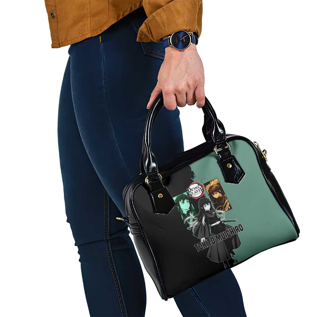 Muichiro Tokito from Demon Slayer Shoulder Handbag with Green and Black Mist Background and Dual Character Manga Style Design - The Mazicc