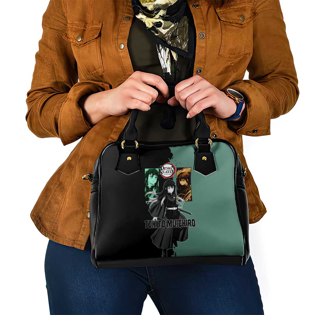 Muichiro Tokito from Demon Slayer Shoulder Handbag with Green and Black Mist Background and Dual Character Manga Style Design - The Mazicc