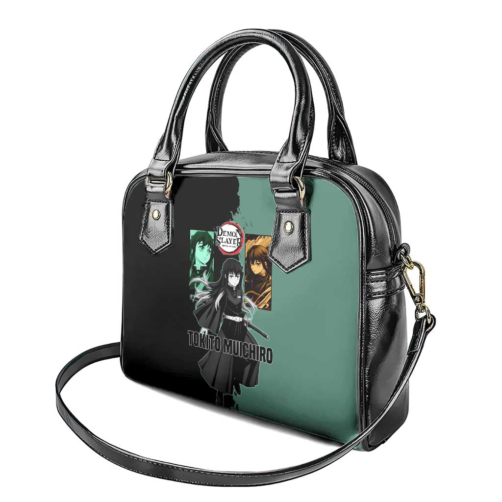Muichiro Tokito from Demon Slayer Shoulder Handbag with Green and Black Mist Background and Dual Character Manga Style Design - The Mazicc
