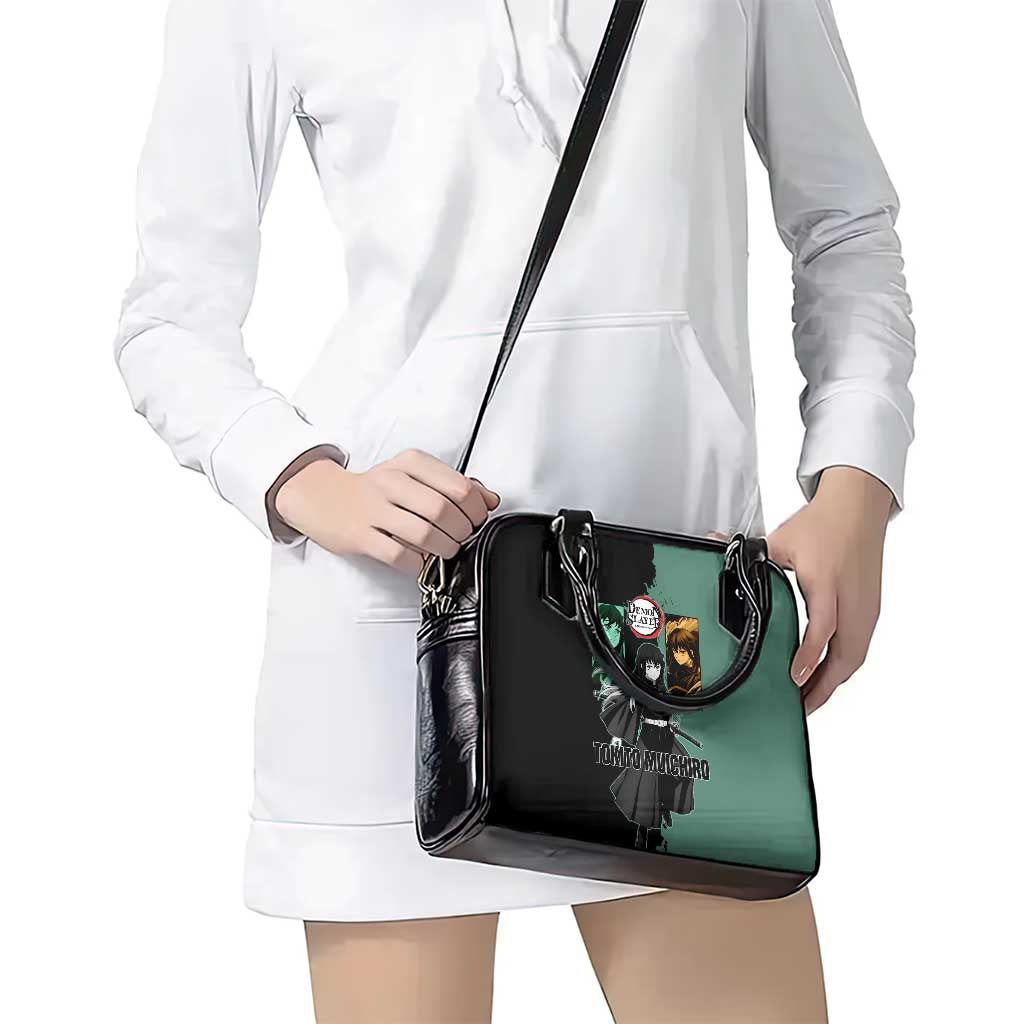 Muichiro Tokito from Demon Slayer Shoulder Handbag with Green and Black Mist Background and Dual Character Manga Style Design - The Mazicc