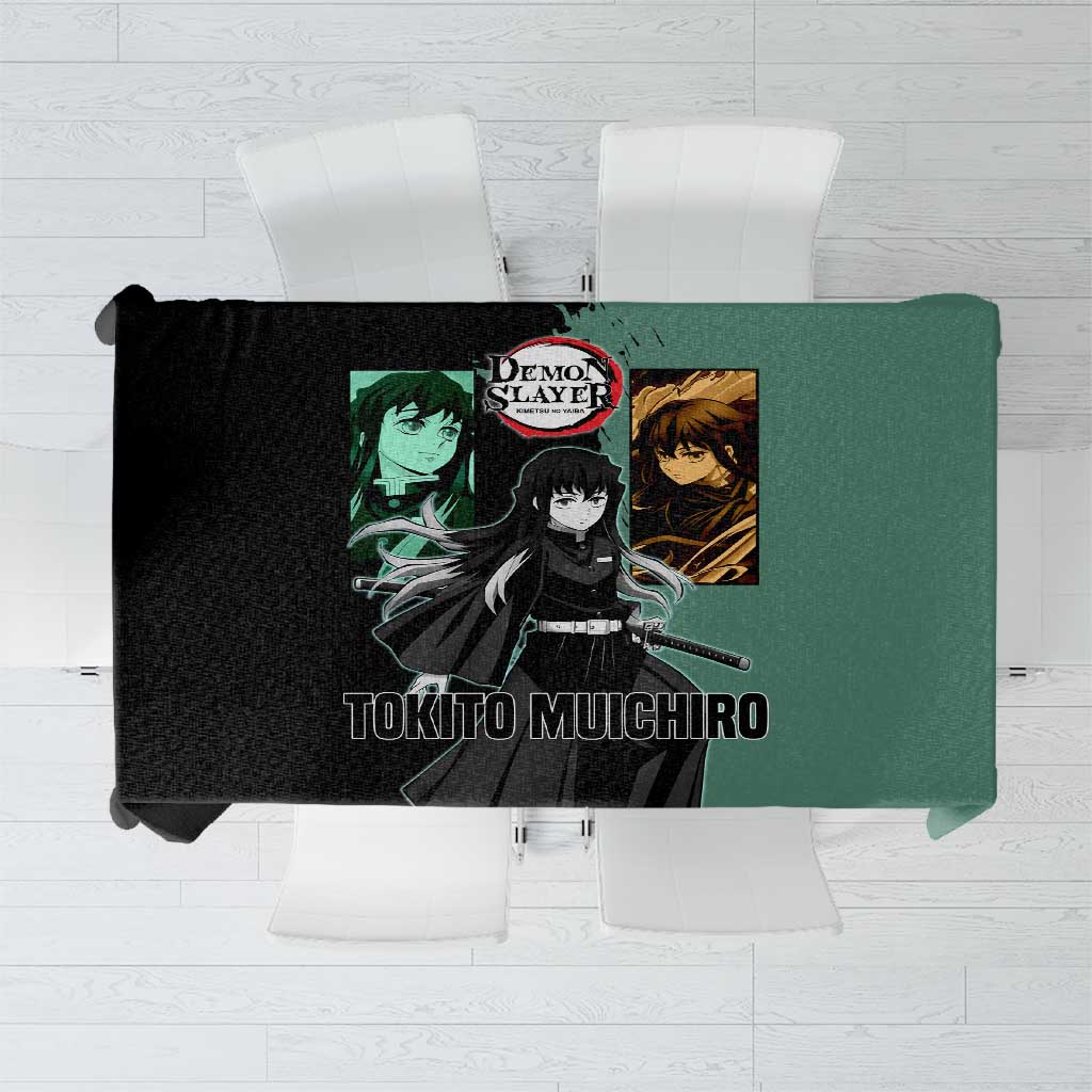 Muichiro Tokito from Demon Slayer Tablecloth with Green and Black Mist Background and Dual Character Manga Style Design - The Mazicc