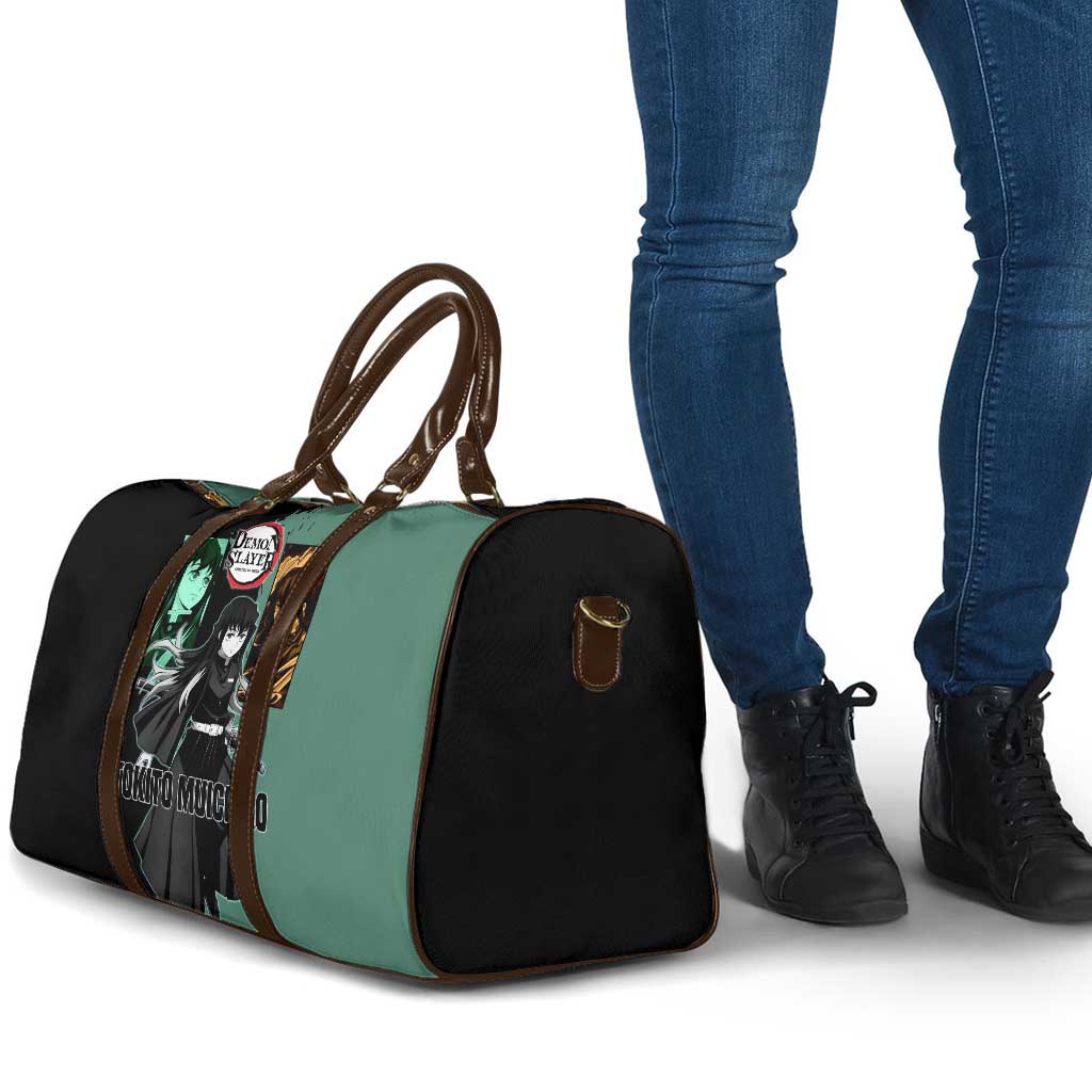 Muichiro Tokito from Demon Slayer Travel Bag with Green and Black Mist Background and Dual Character Manga Style Design - The Mazicc