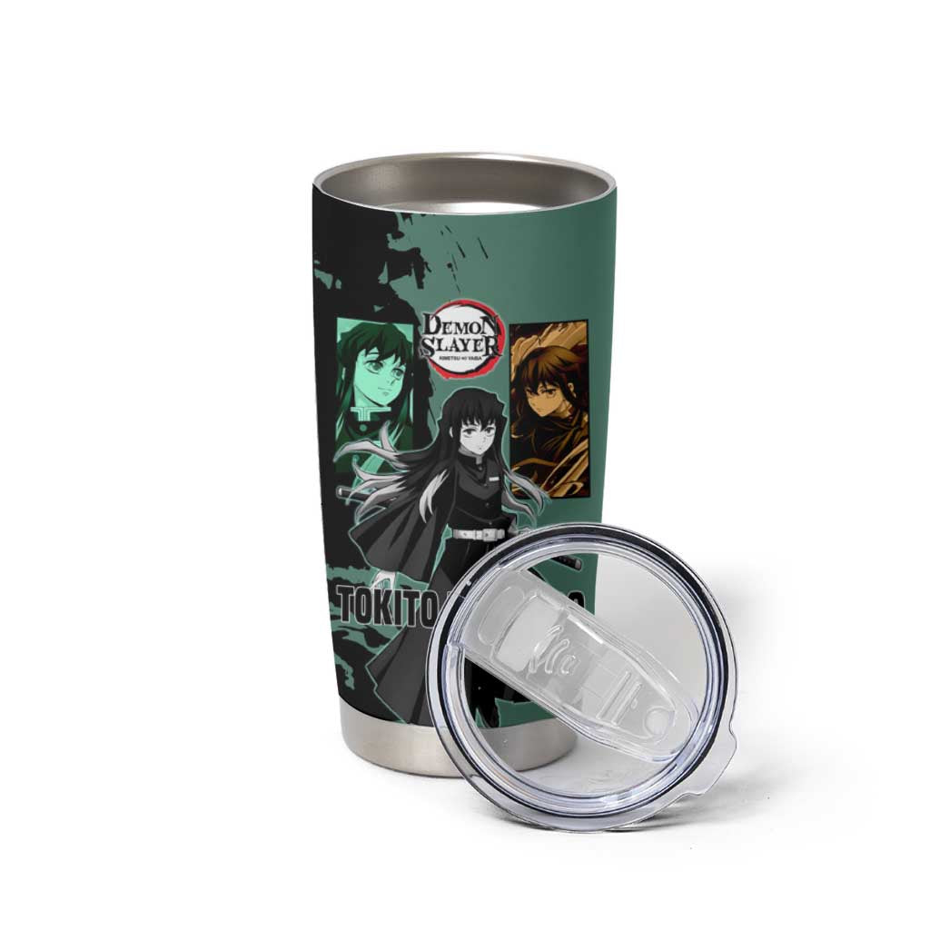 Muichiro Tokito from Demon Slayer Tumbler Cup with Green and Black Mist Background and Dual Character Manga Style Design - The Mazicc