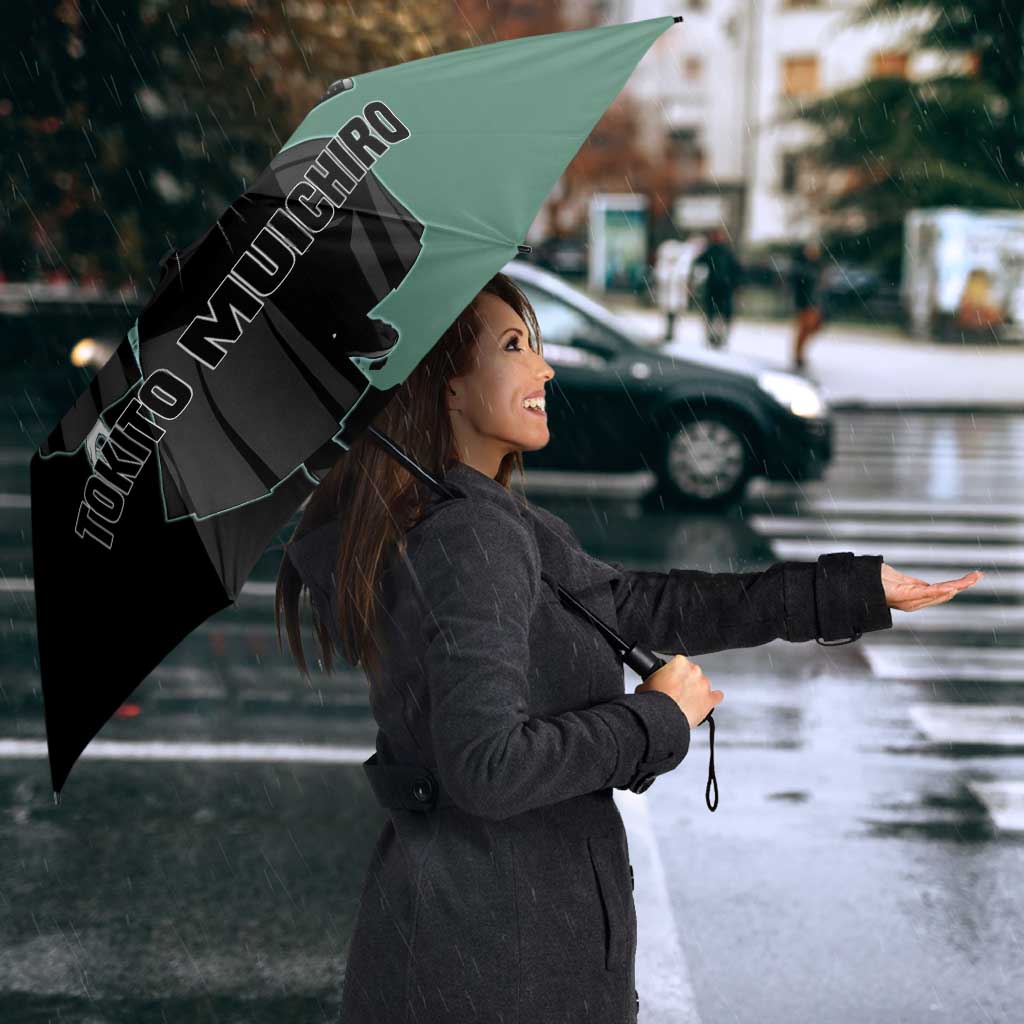 Muichiro Tokito from Demon Slayer Umbrella with Green and Black Mist Background and Dual Character Manga Style Design - The Mazicc