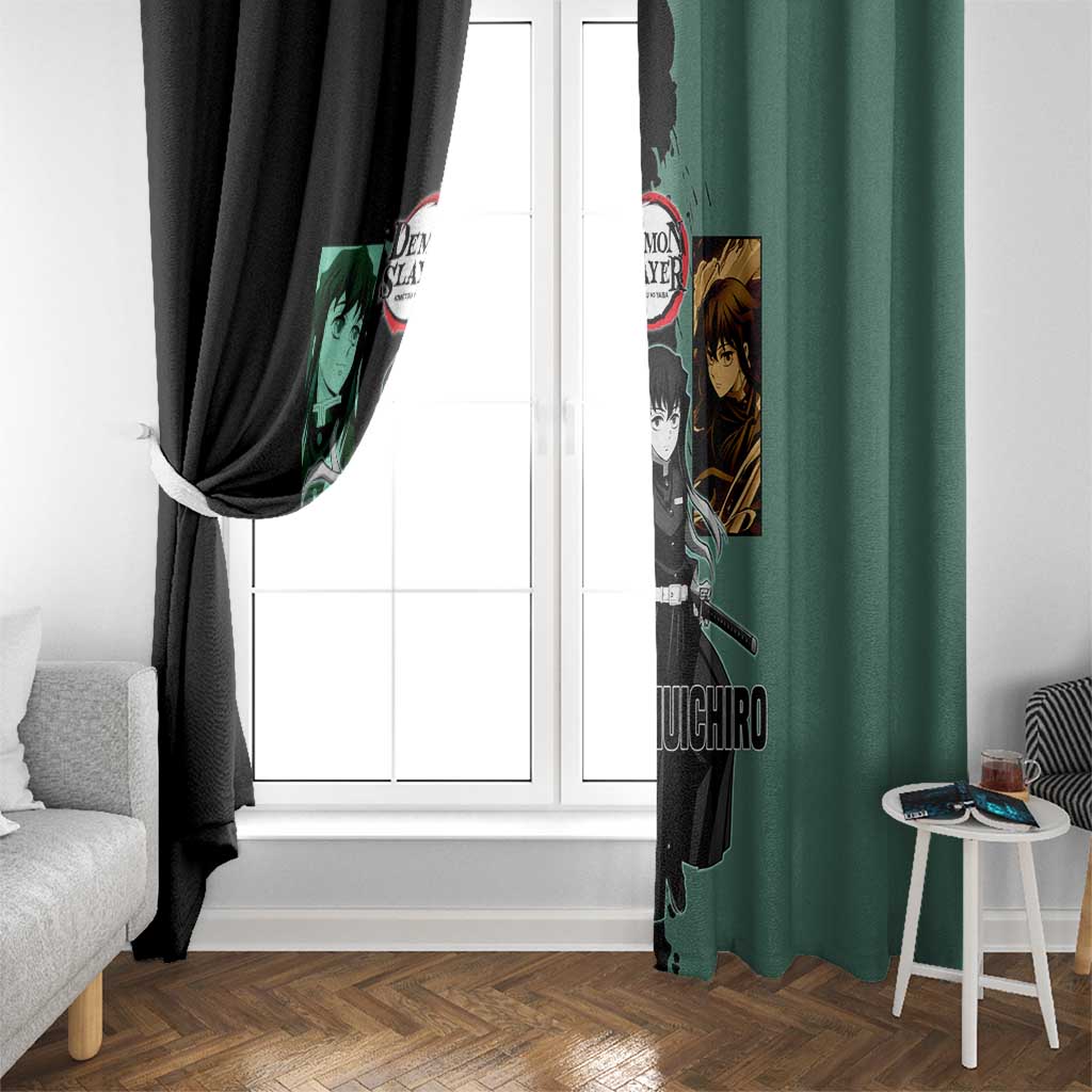 Muichiro Tokito from Demon Slayer Window Curtain with Green and Black Mist Background and Dual Character Manga Style Design - The Mazicc